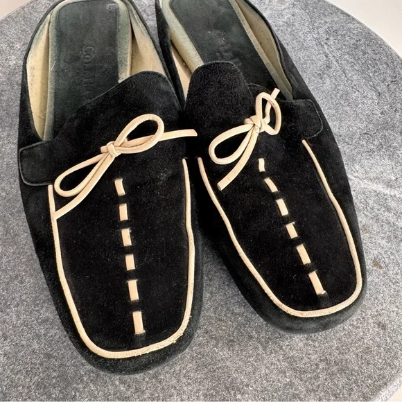 Vintage Leather Suede Black White Cole Haan Mules Flats 7 - Picture 7 of 14